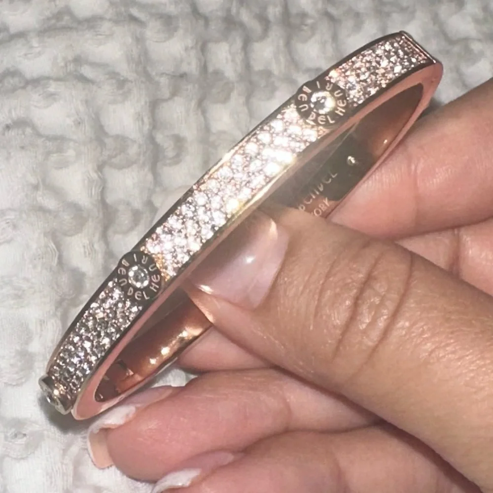 LUX BANGLE✨Rose Gold screw rivet pave crystal BRACELET love bangle Henri bendel